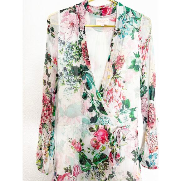 Rococo Sand Isa Wrap Dress Size XS Silk Floral Long Sleeve Mini Bohemian Resort - Picture 9 of 14